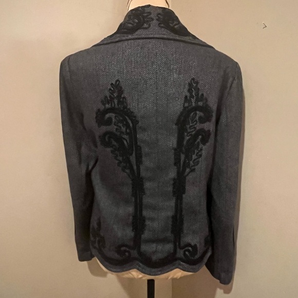 Soft Surroundings Appliquéd Herringbone Blazer Wool Blend Vintage Style Boho,Med - Picture 5 of 10